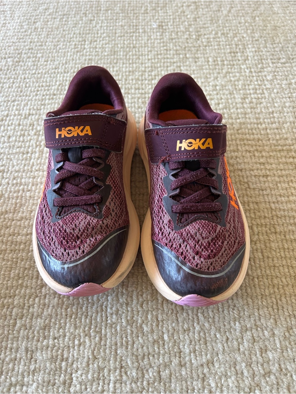 Hoka One One Kids Burgundy with Pink Accent Sneakers